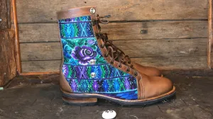 Size 45 Gypsy Boots - Purple Roses and Blue