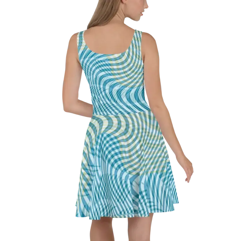 Skater Dress in Bold Blue and Yellow Stripes Pattern