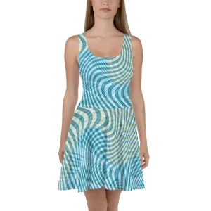 Skater Dress in Bold Blue and Yellow Stripes Pattern