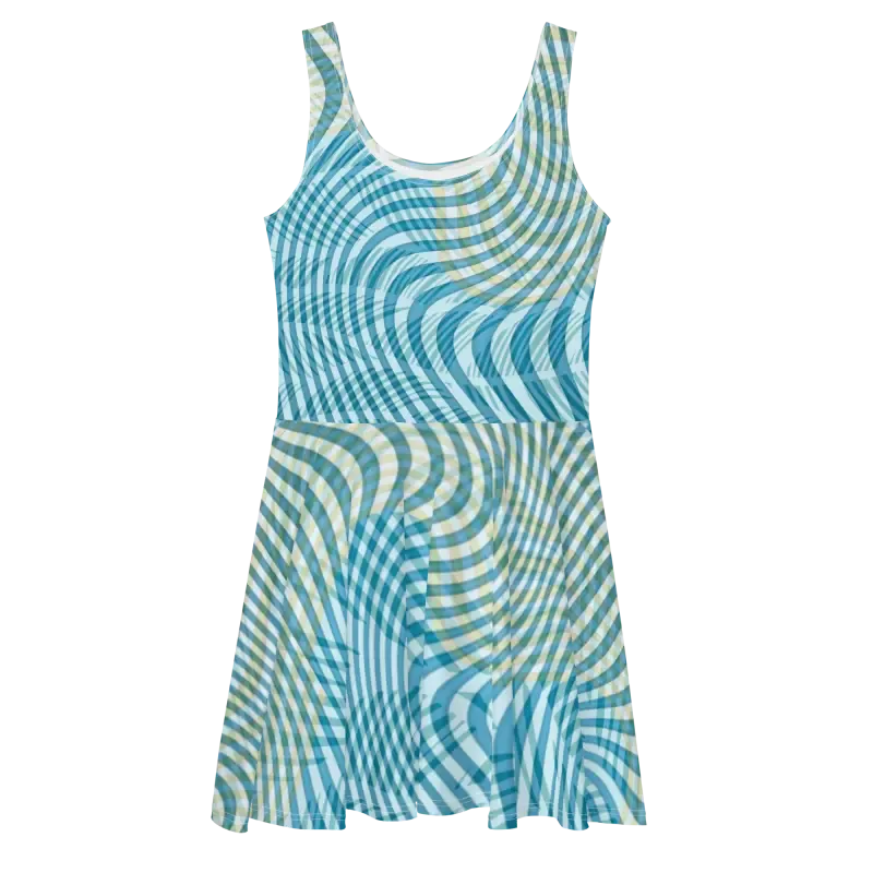 Skater Dress in Bold Blue and Yellow Stripes Pattern