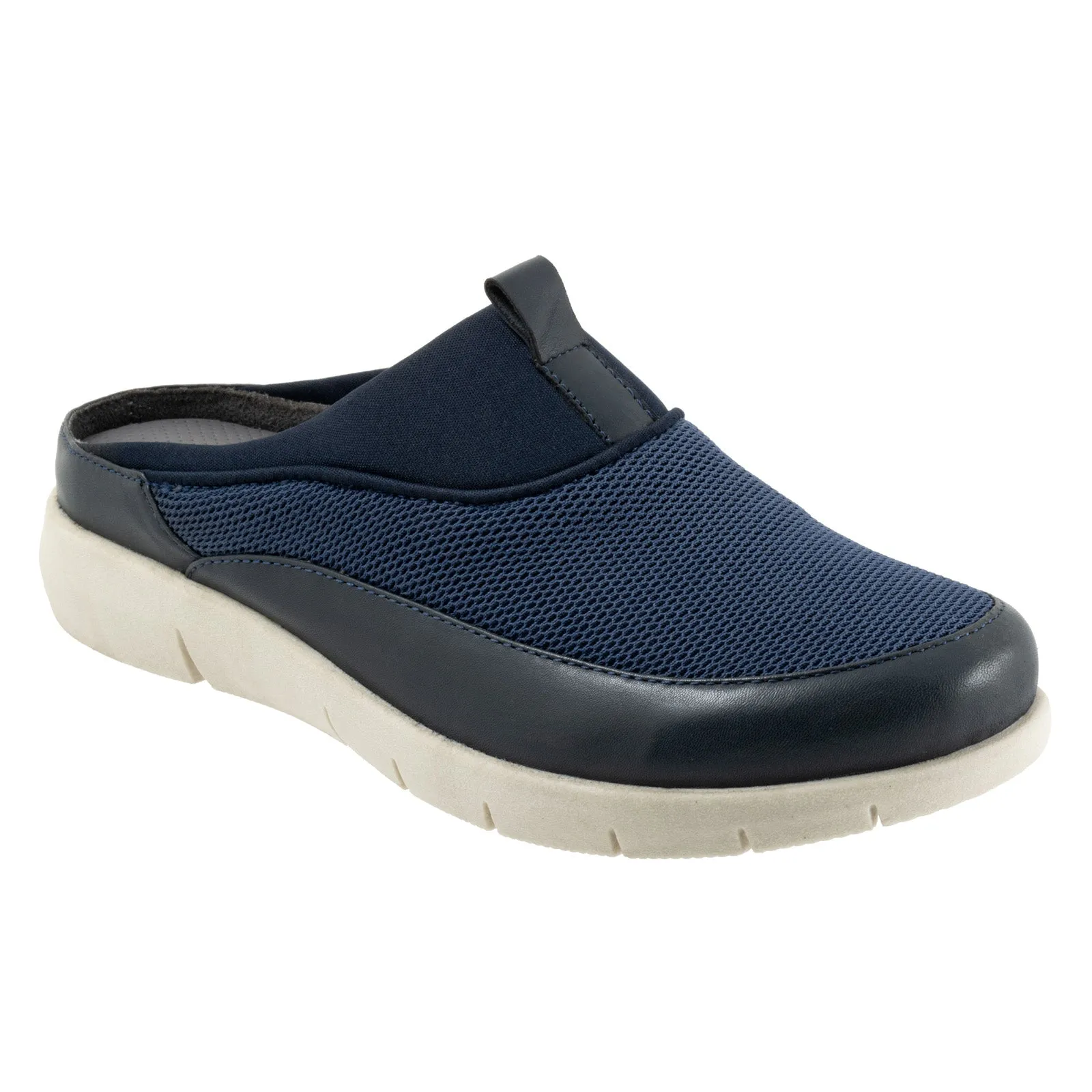 Softwalk Aberdeen Sport S2300-400 Womens Blue Wide Leather Clog Flats Shoes