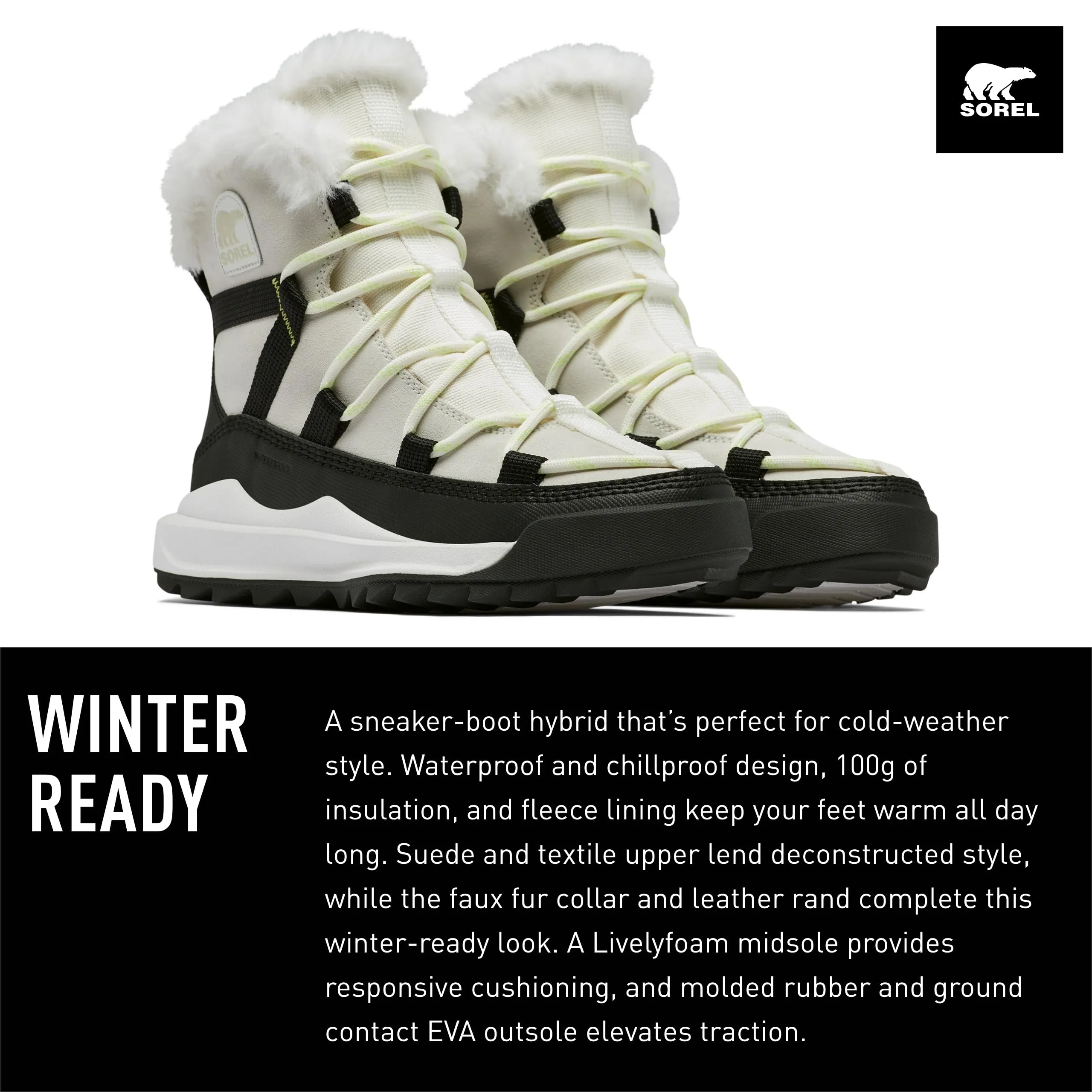 Sorel Women's ONA RMX Glacy Waterproof Boots - Sea Salt, Black - Size 8.5