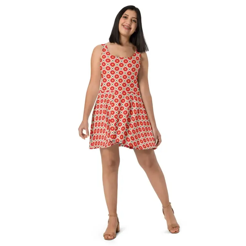 Stunning Sleeveless Skater Dress with Vibrant Flair
