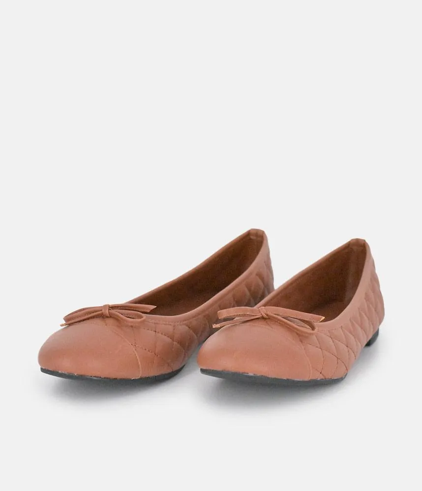Stylish Quilted Brown Ballet Flats