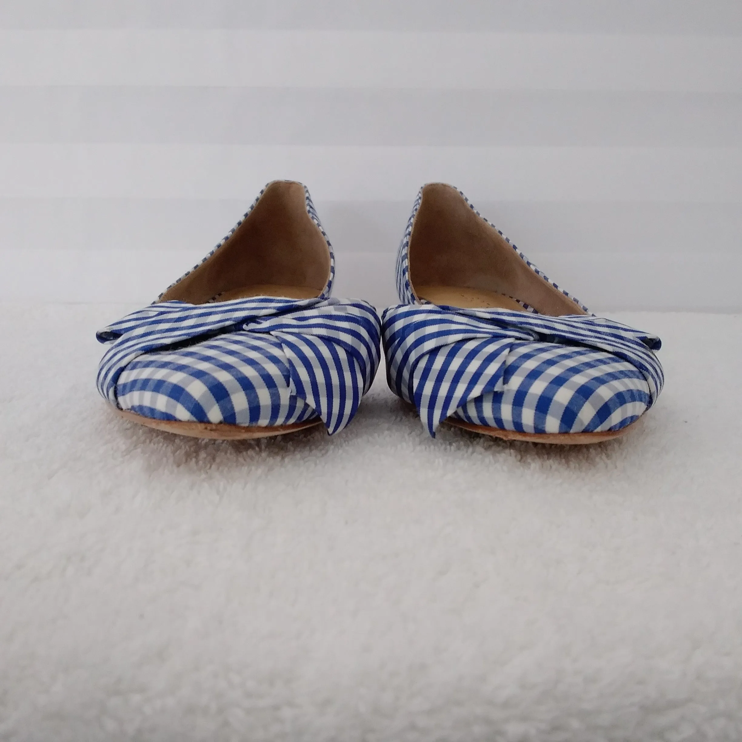 Talbots Blue/White Gingham Checked Edison D’orsay Bow Flats - Size: 7-1/2M