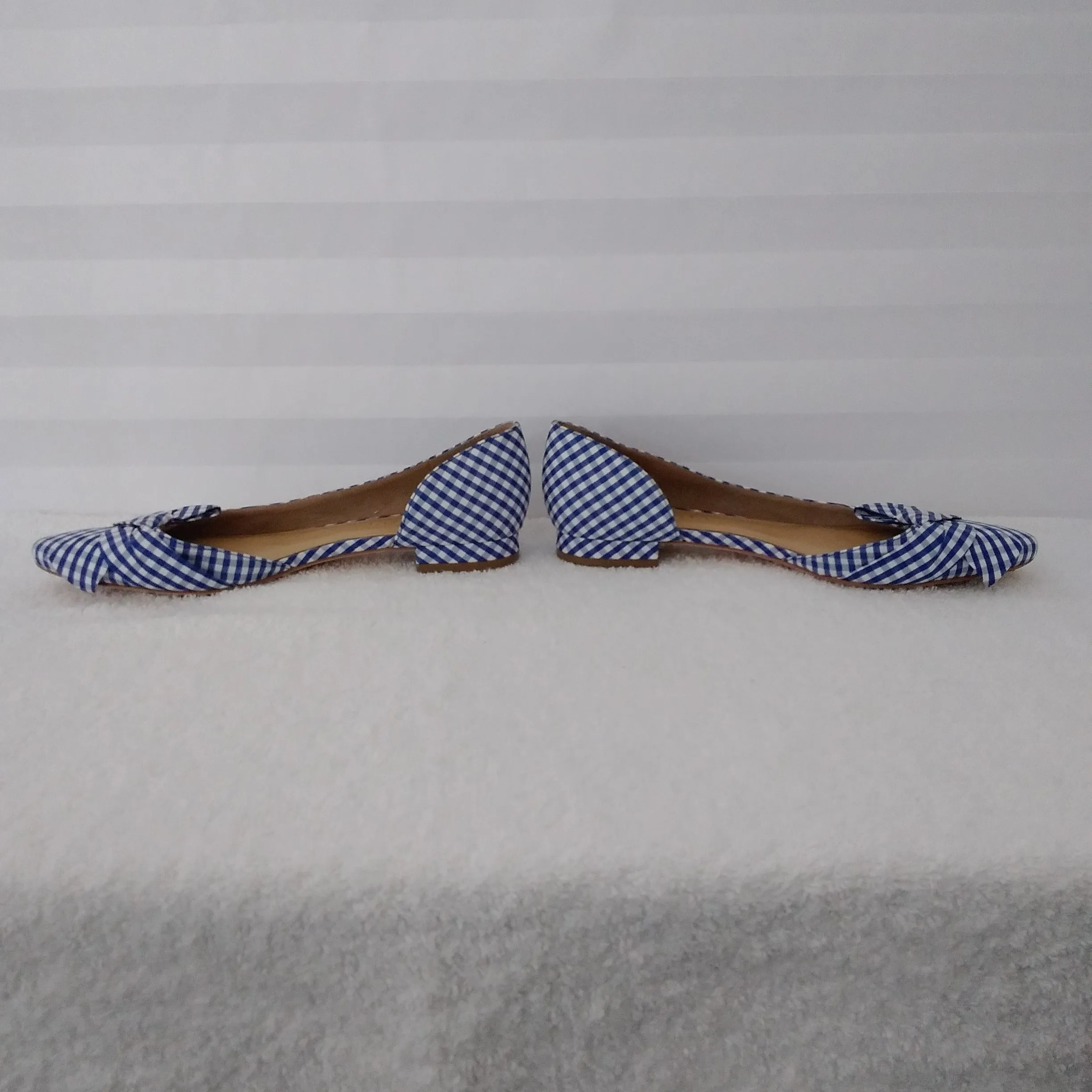 Talbots Blue/White Gingham Checked Edison D’orsay Bow Flats - Size: 7-1/2M