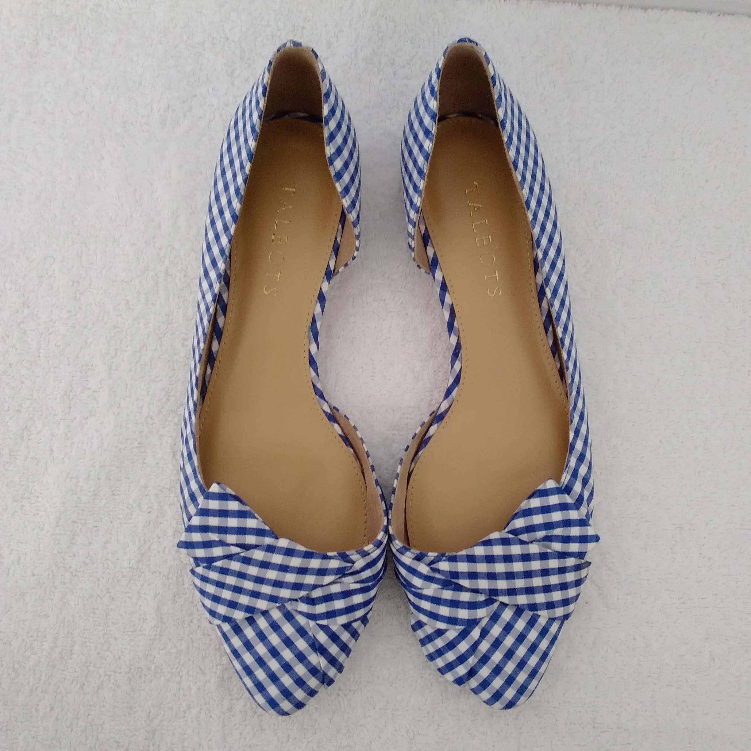 Talbots Blue/White Gingham Checked Edison D’orsay Bow Flats - Size: 7-1/2M
