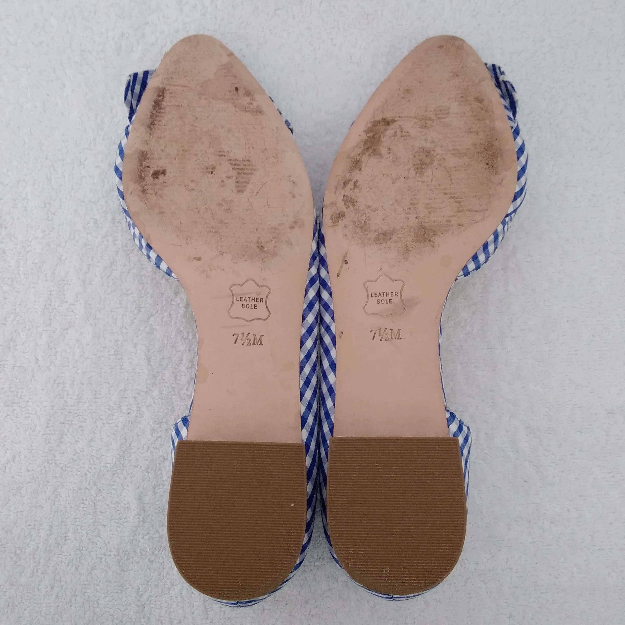 Talbots Blue/White Gingham Checked Edison D’orsay Bow Flats - Size: 7-1/2M