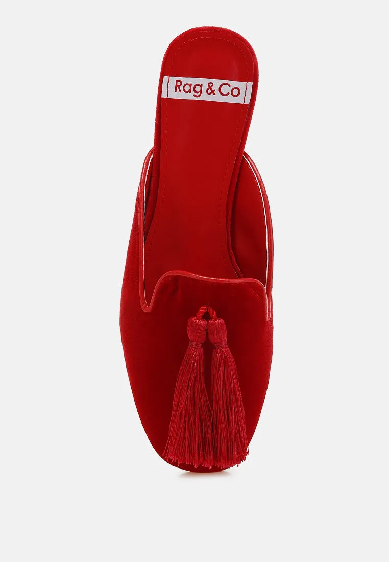 Tassel Detail Velvet Mules By RUW