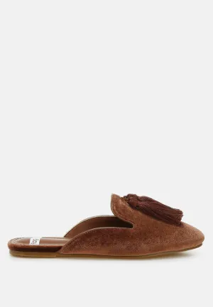 Tassel Detail Velvet Mules By RUW