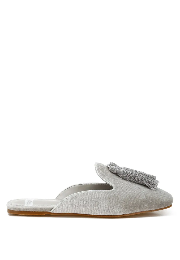 Tassel Detail Velvet Mules By RUW