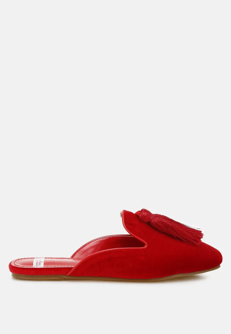 Tassel Detail Velvet Mules By RUW