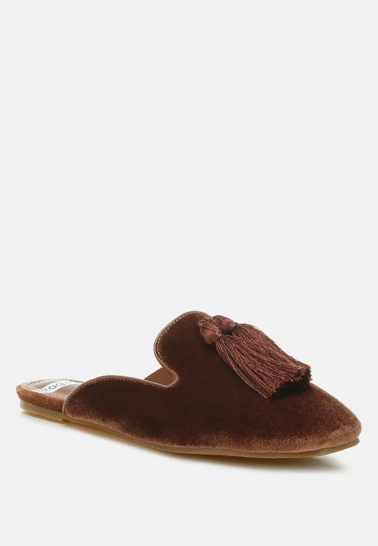 Tassel Detail Velvet Mules By RUW