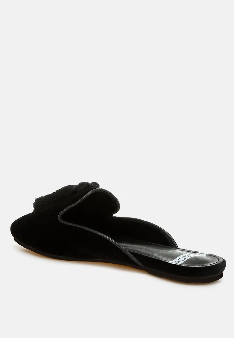 Tassel Detail Velvet Mules By RUW