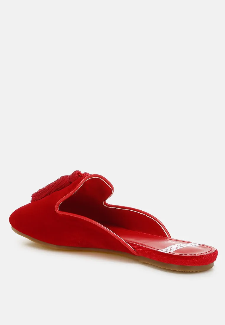 Tassel Detail Velvet Mules By RUW