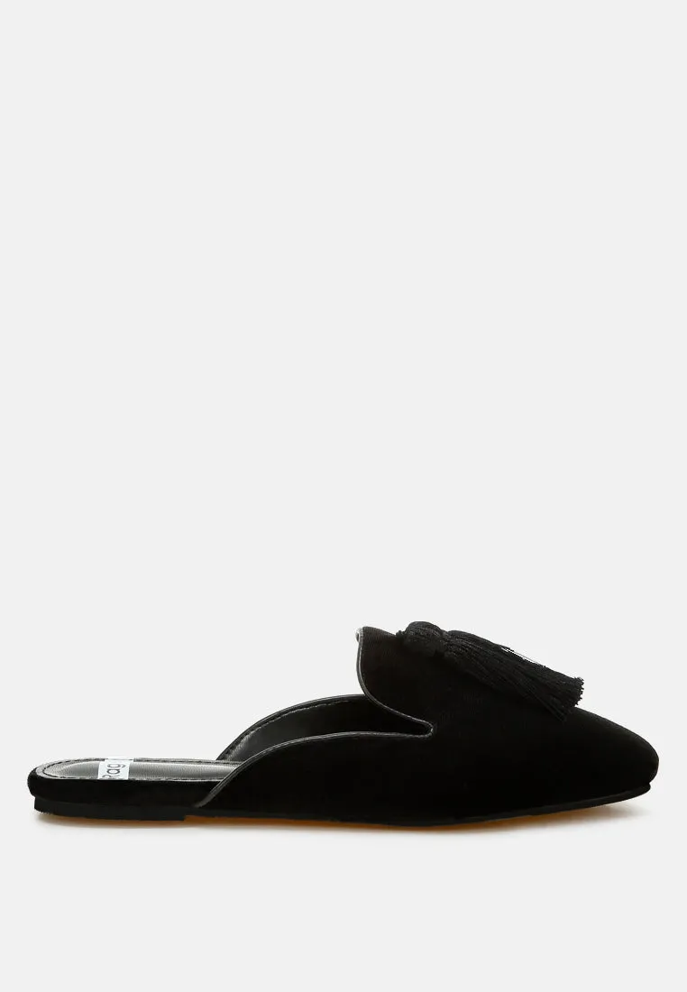 Tassel Detail Velvet Mules By RUW