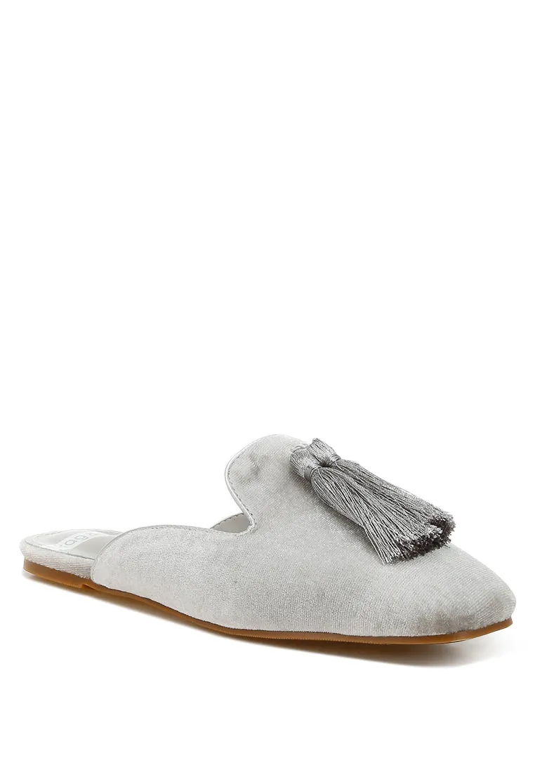Tassel Detail Velvet Mules By RUW