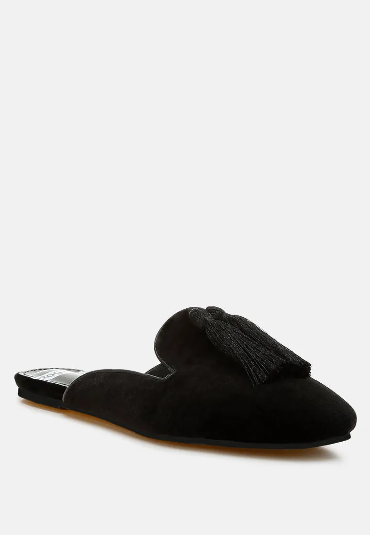 Tassel Detail Velvet Mules By RUW