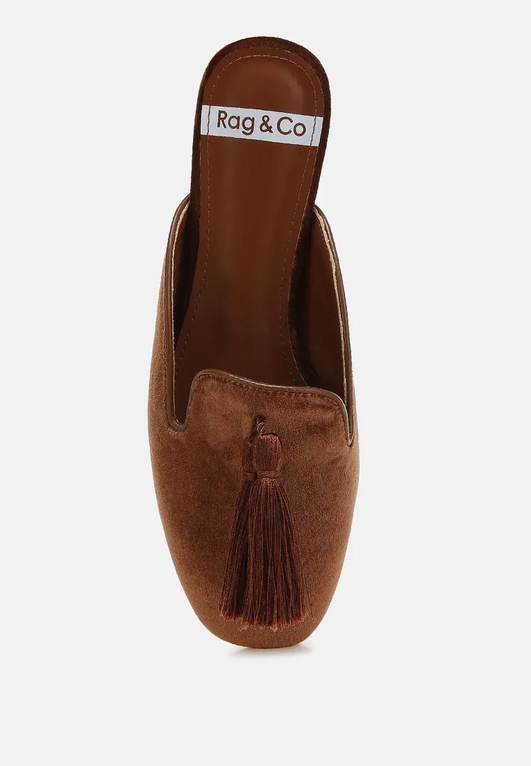 Tassel Detail Velvet Mules By RUW