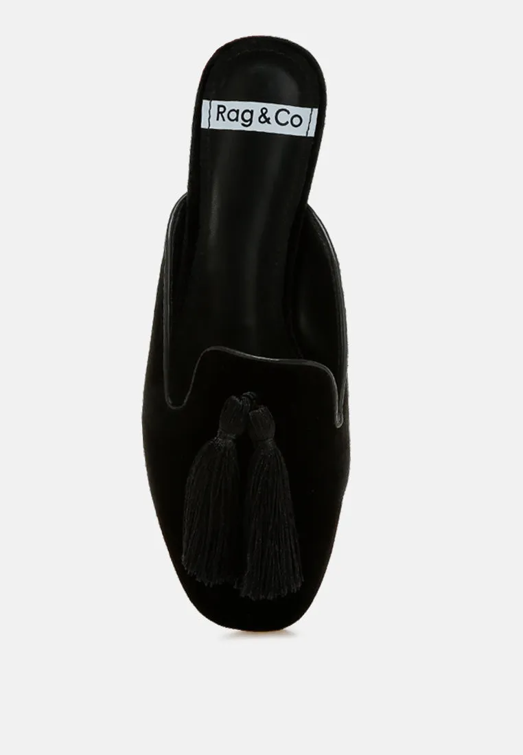 Tassel Detail Velvet Mules By RUW