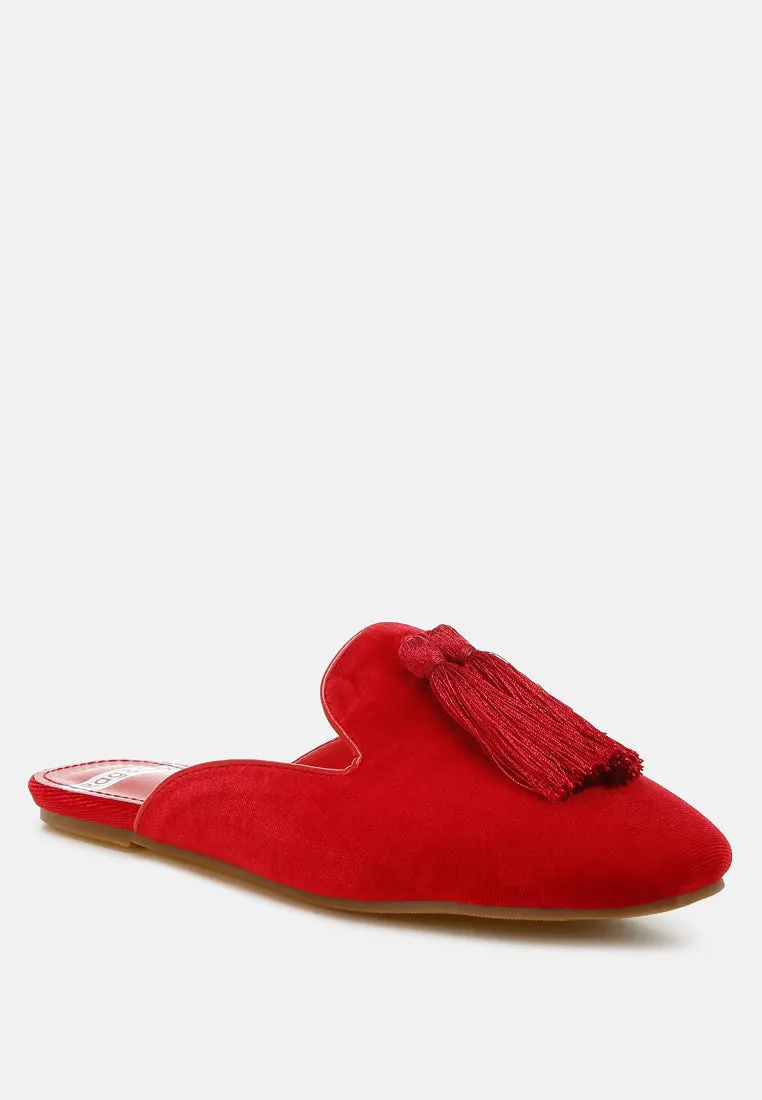 Tassel Detail Velvet Mules By RUW