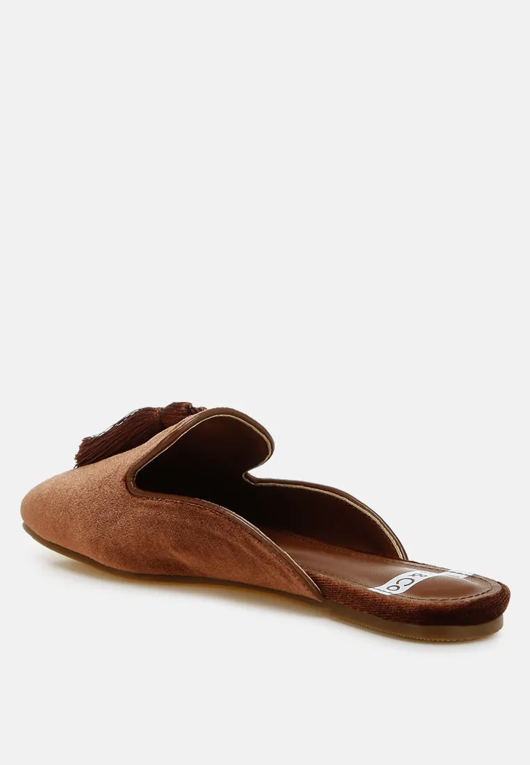 Tassel Detail Velvet Mules By RUW
