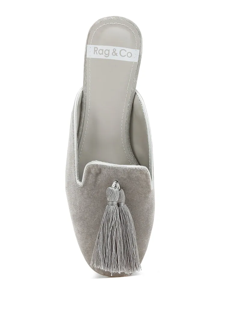 Tassel Detail Velvet Mules By RUW