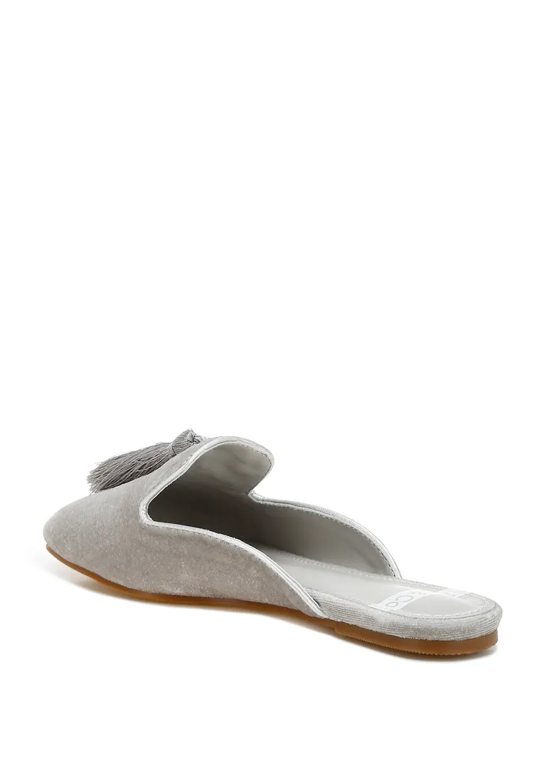 Tassel Detail Velvet Mules By RUW