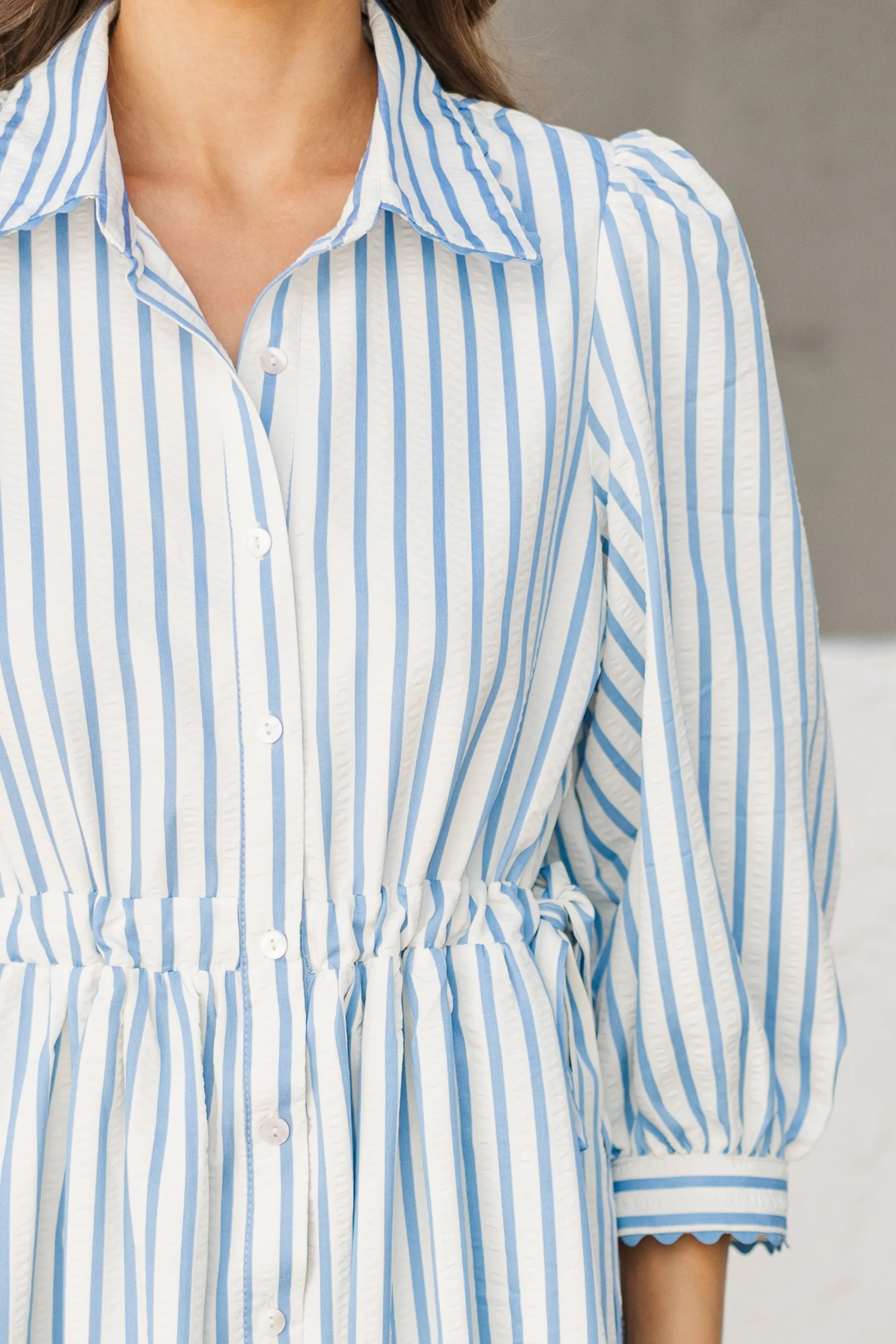 The Beauty Blue Striped Midi Dress