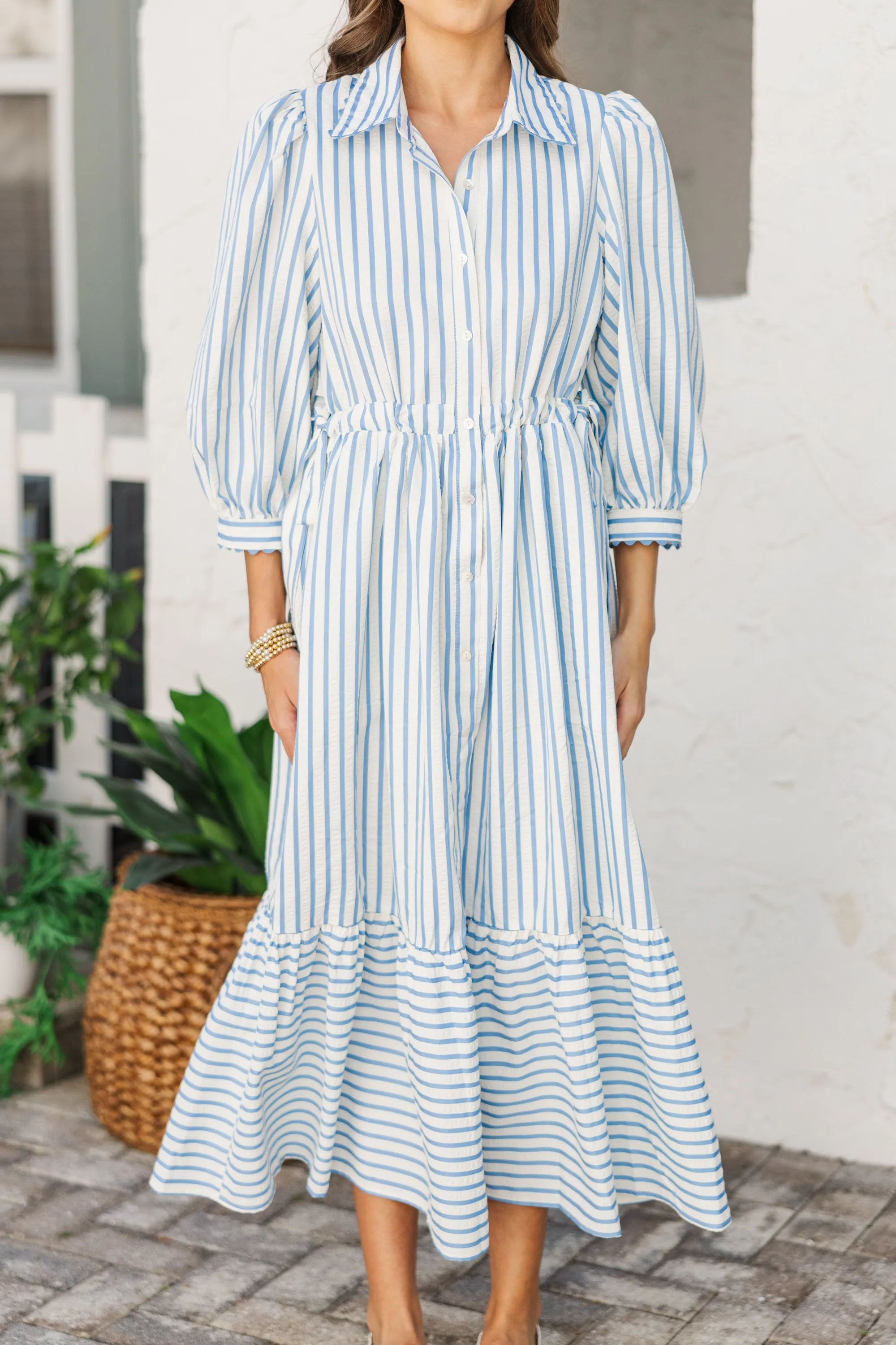 The Beauty Blue Striped Midi Dress
