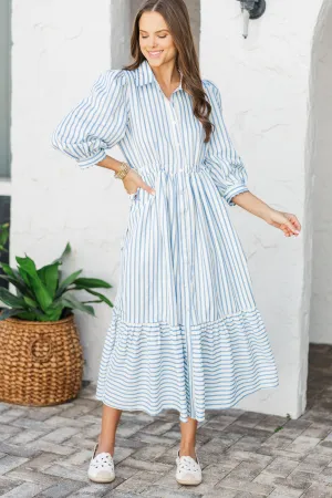 The Beauty Blue Striped Midi Dress