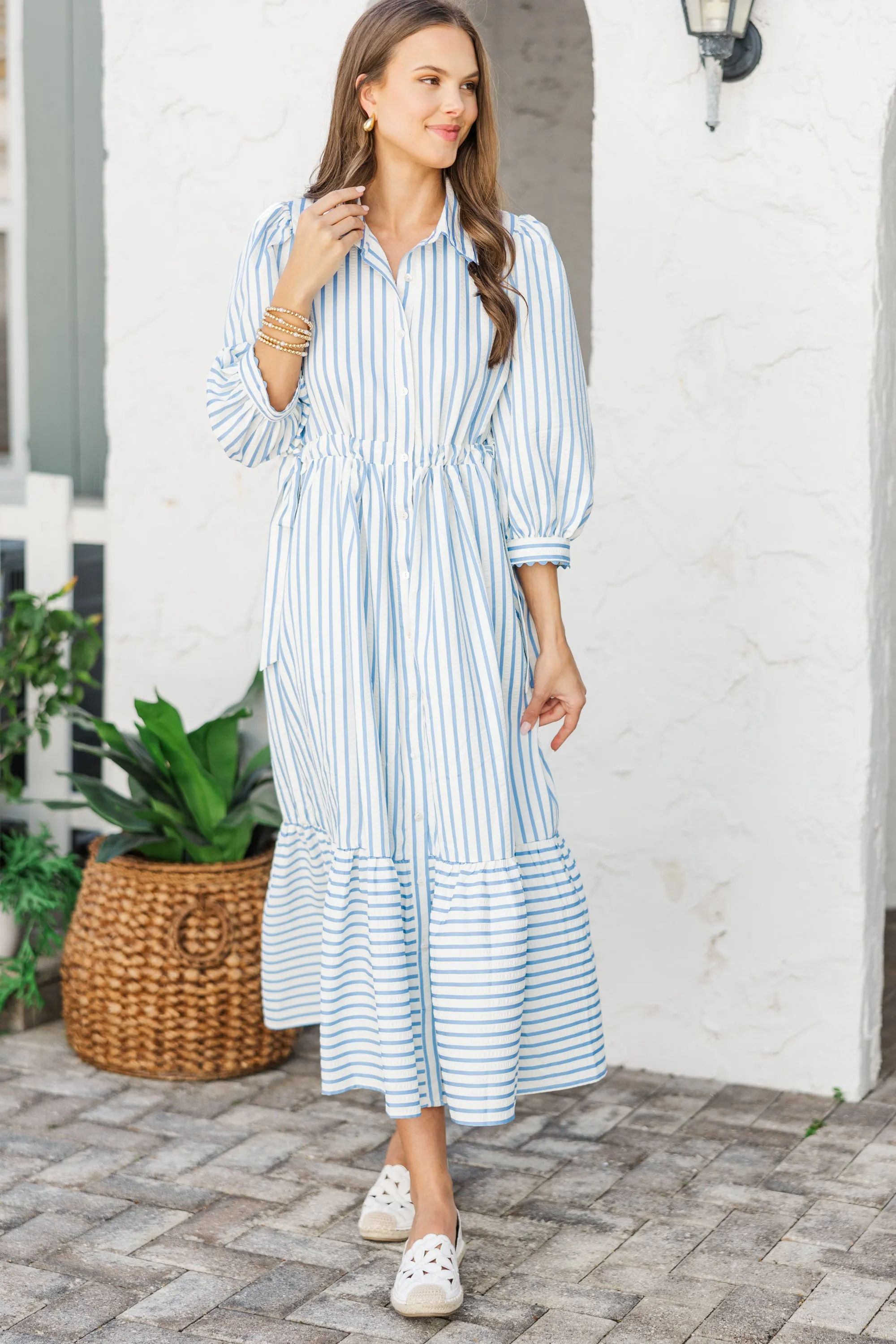 The Beauty Blue Striped Midi Dress