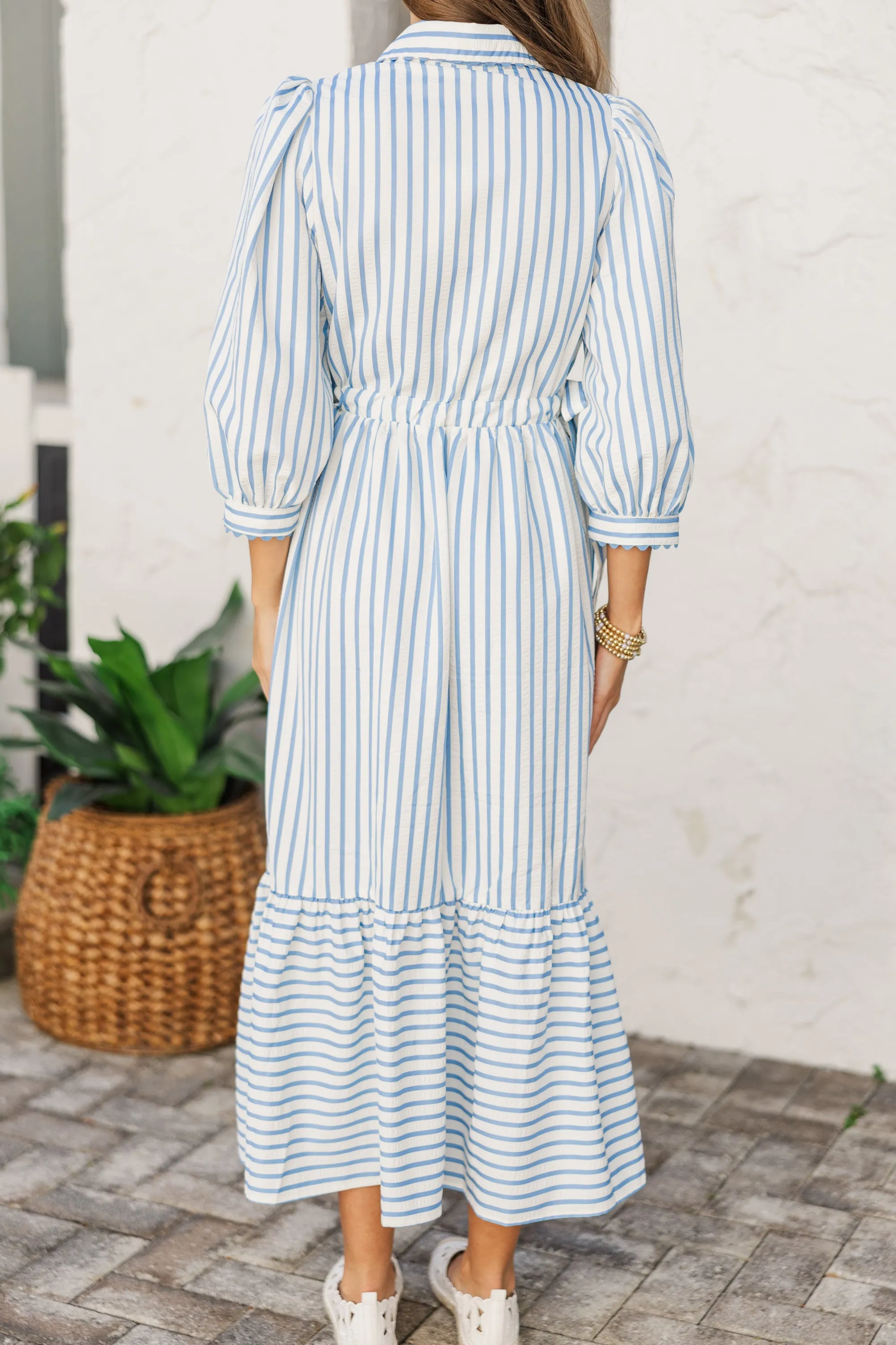 The Beauty Blue Striped Midi Dress