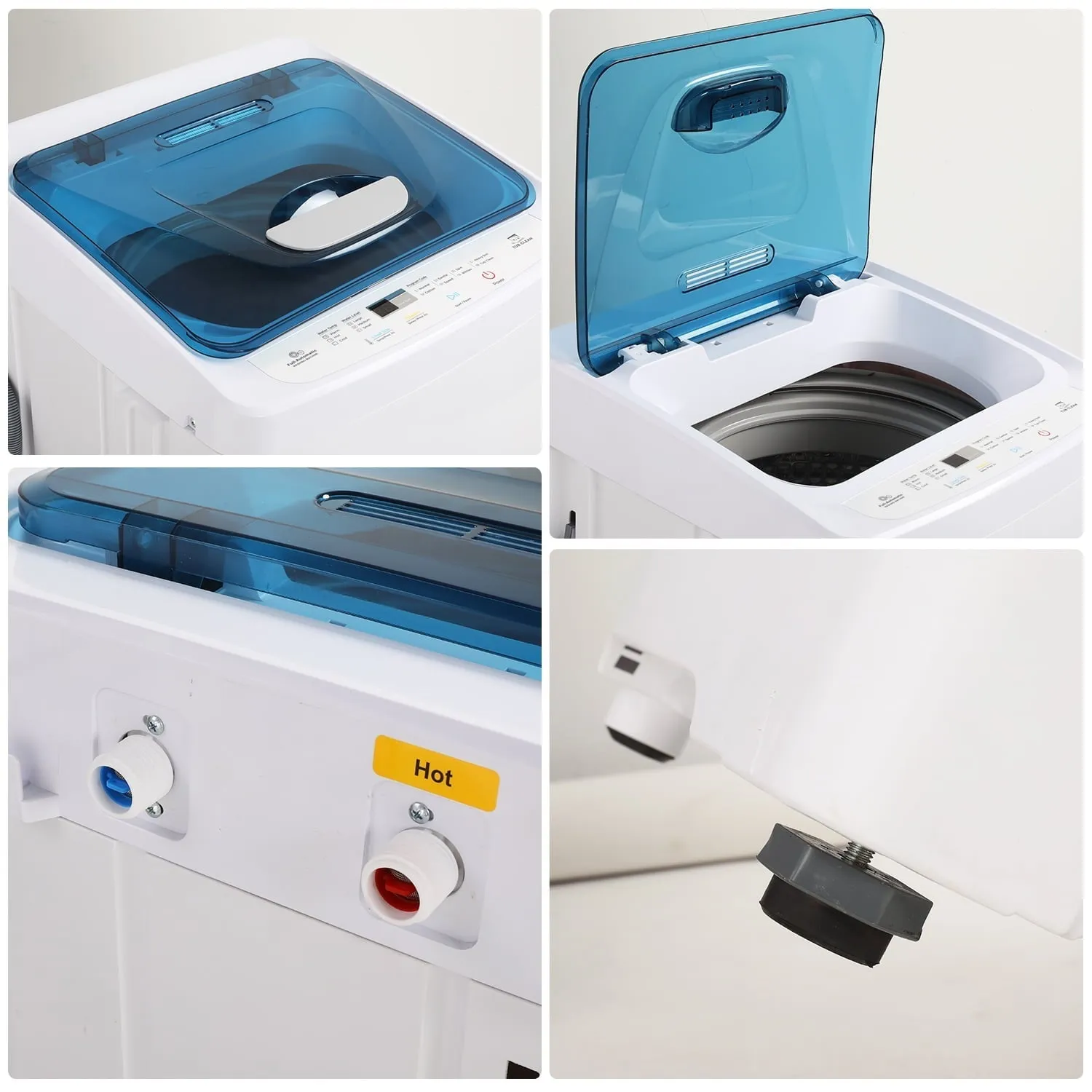 Tikmboex Fully Automatic Washing Machine, 17.8lbs Washer and Dryer Combo with Dual Inlets for Hot and Cold Water, Portable Washing Machine with LED Display & 1 Adjustable feet & Wheels
