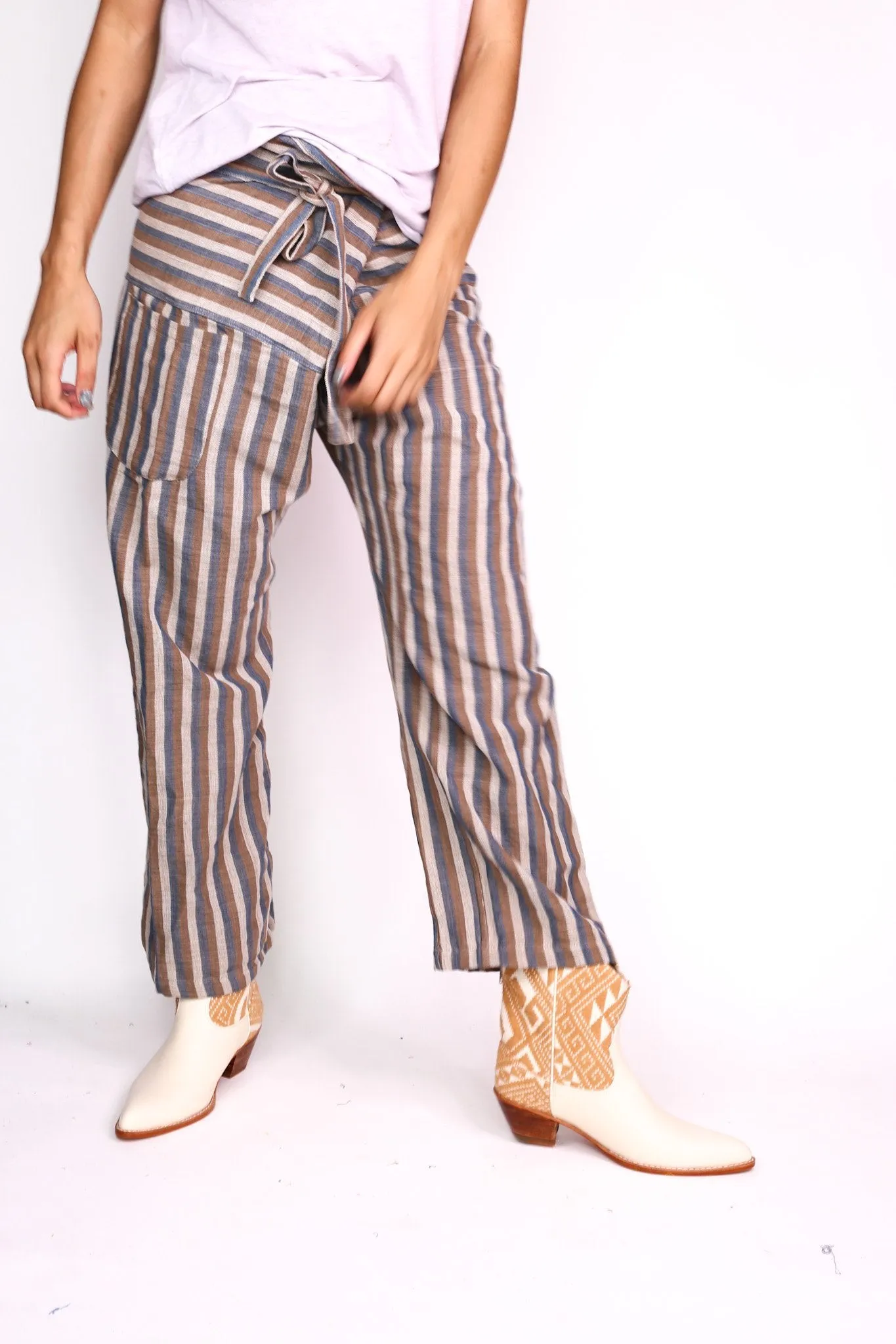 TRIBAL WOVEN LEATHER ANKLE BOOTS IVORY