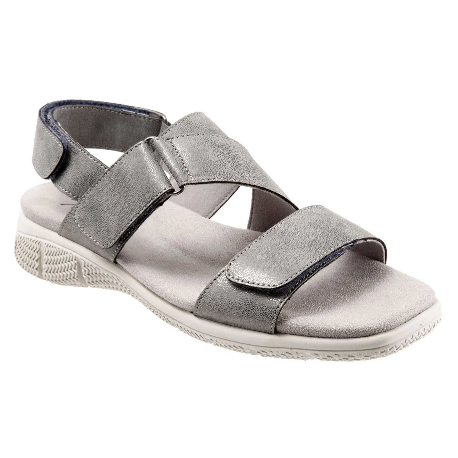 Trotters Tatia T2237-044 Womens Gray Wide Leather Strap Sport Sandals Shoes
