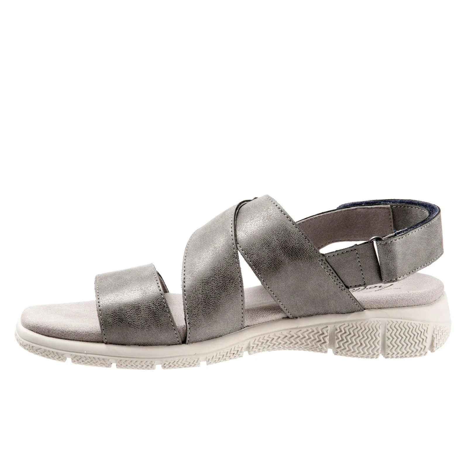Trotters Tatia T2237-044 Womens Gray Wide Leather Strap Sport Sandals Shoes