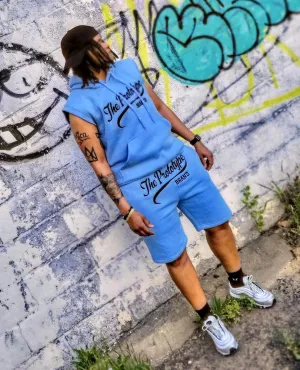 Unisex sleeveless hoodie and shorts set blue