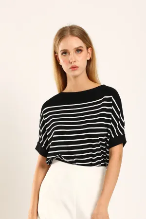 Valeina Contrast Knit Top in Black