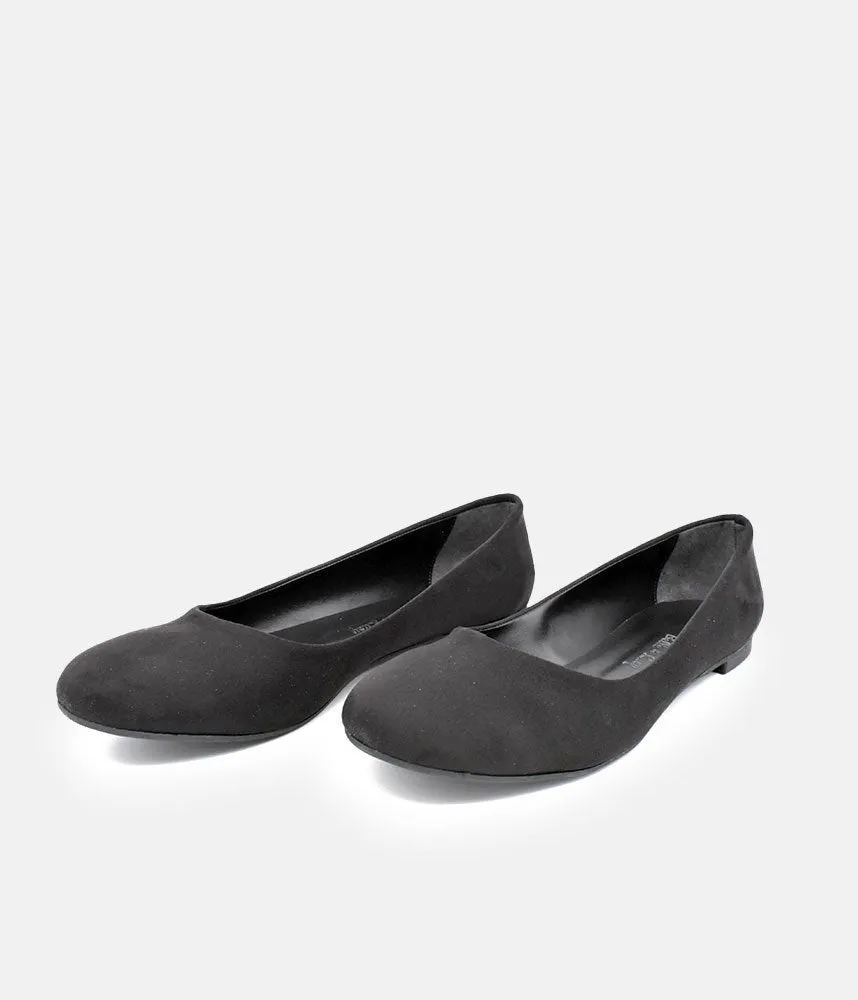 Versatile Round Toe Black Suedette Ballet Flats