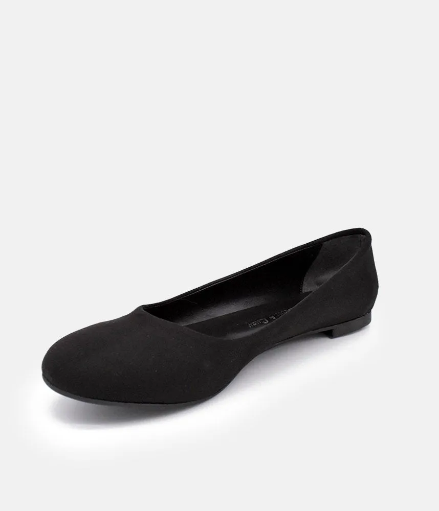 Versatile Round Toe Black Suedette Ballet Flats