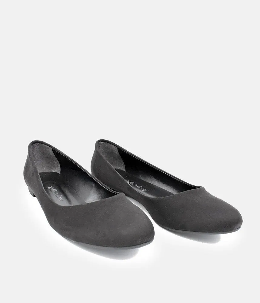 Versatile Round Toe Black Suedette Ballet Flats