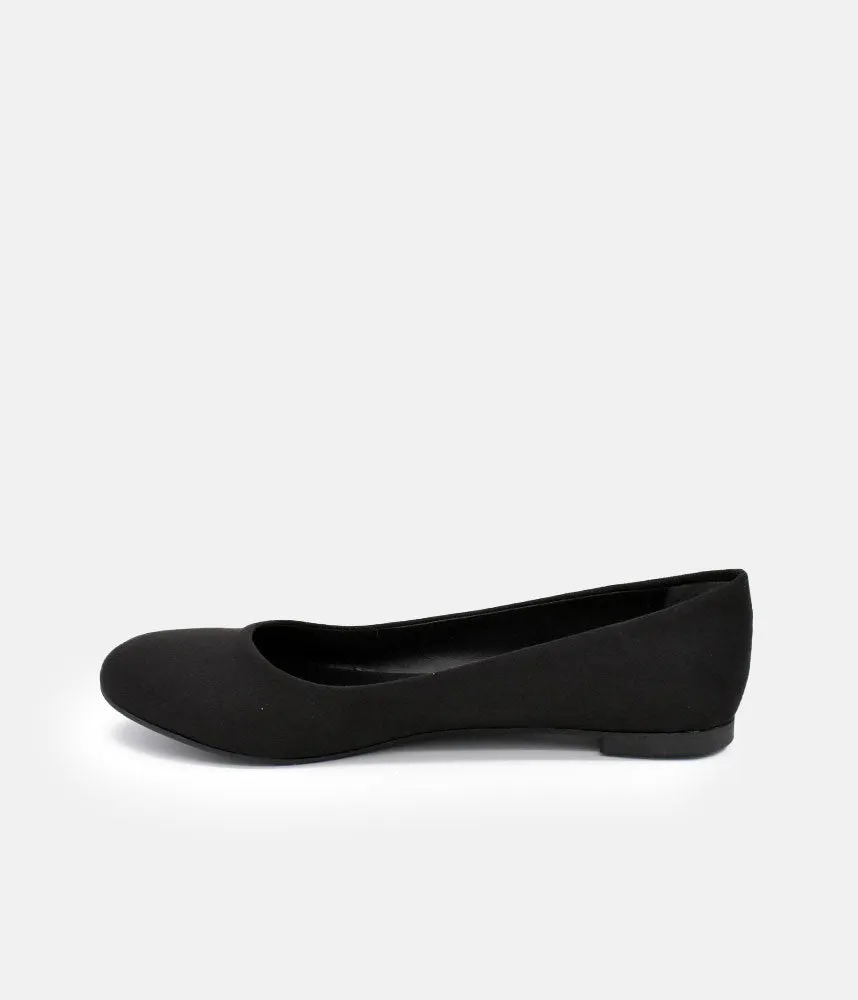 Versatile Round Toe Black Suedette Ballet Flats