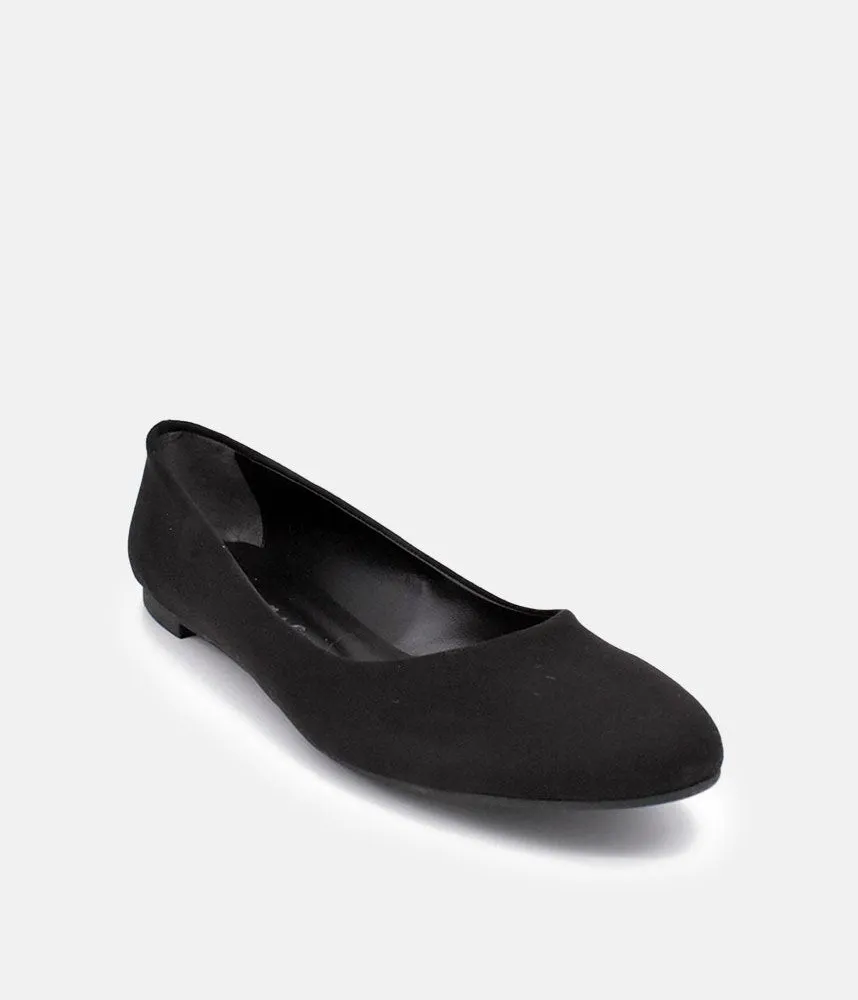 Versatile Round Toe Black Suedette Ballet Flats