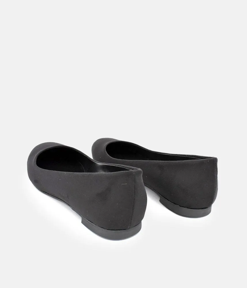 Versatile Round Toe Black Suedette Ballet Flats
