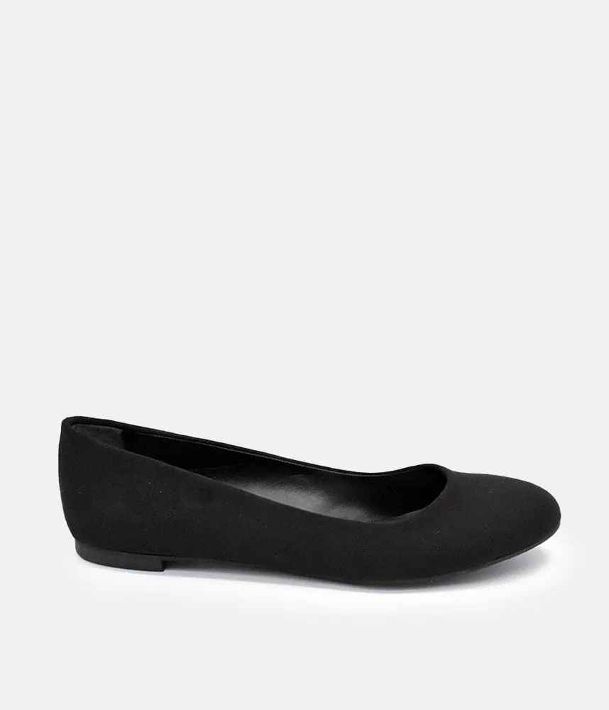 Versatile Round Toe Black Suedette Ballet Flats