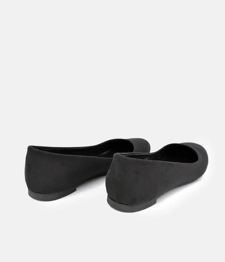 Versatile Round Toe Black Suedette Ballet Flats