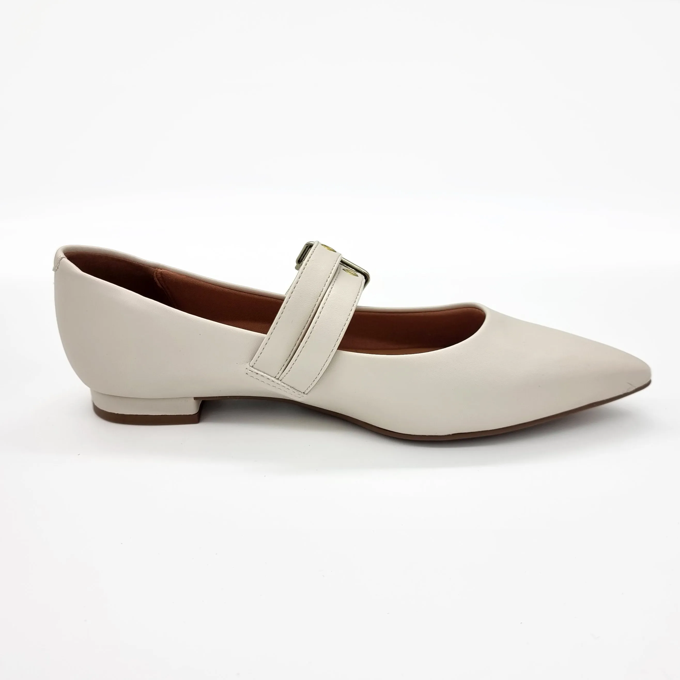 Vizzano 1206-295 Pointy Toe Studded Mary-Jane Flat in Off White