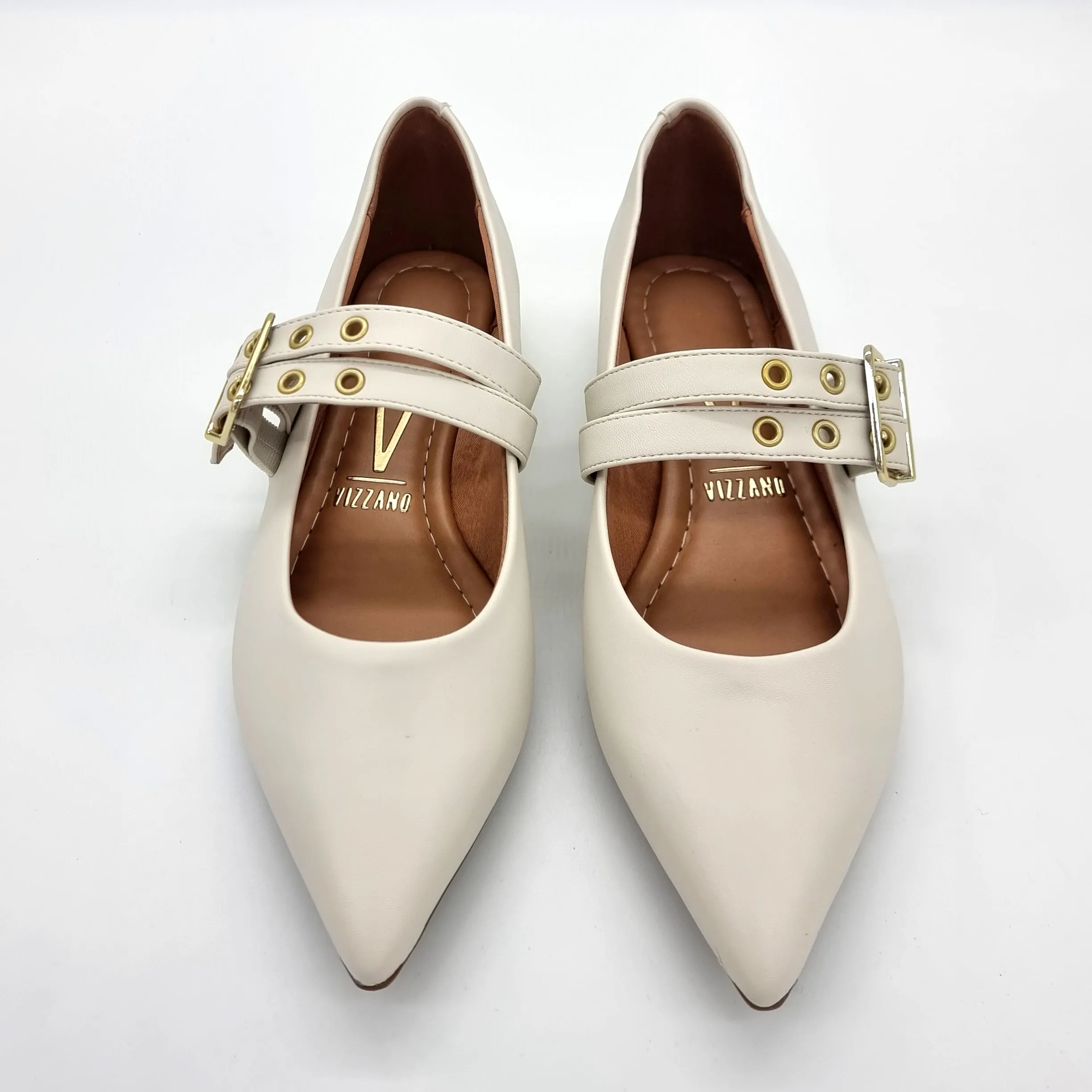 Vizzano 1206-295 Pointy Toe Studded Mary-Jane Flat in Off White