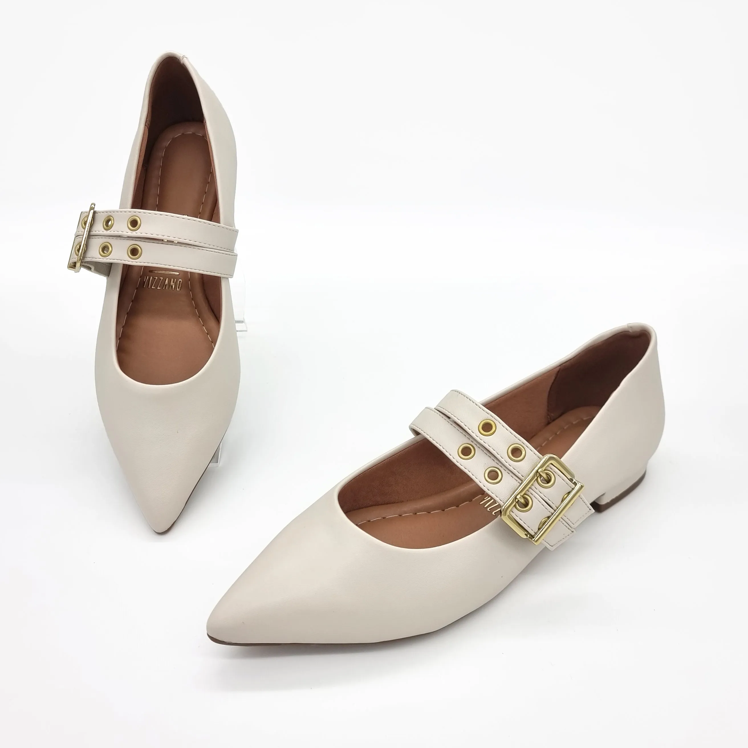 Vizzano 1206-295 Pointy Toe Studded Mary-Jane Flat in Off White